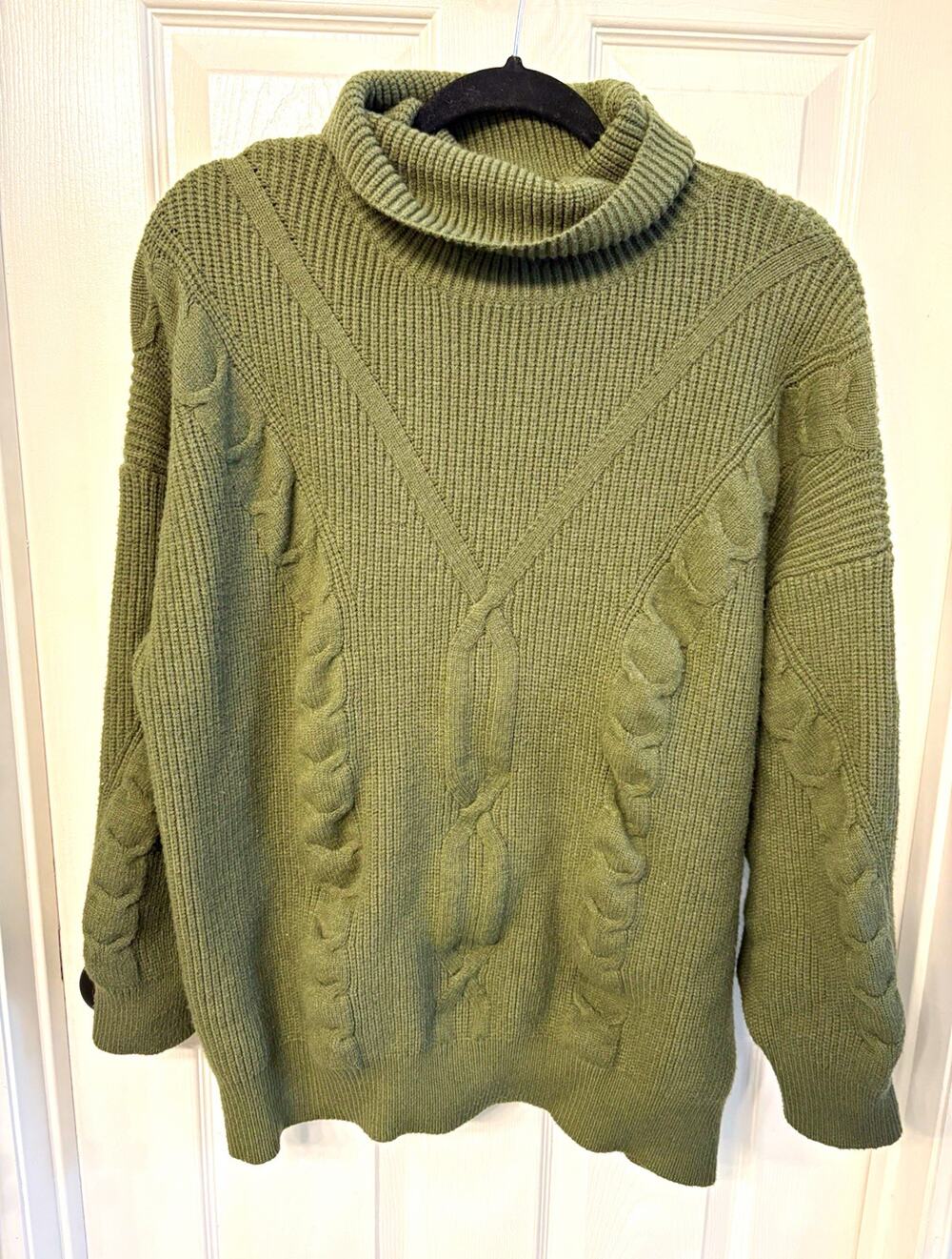Green Cable-Knit Turtleneck Pullover Sweater Long Sleeve Acrylic Plus 3XL